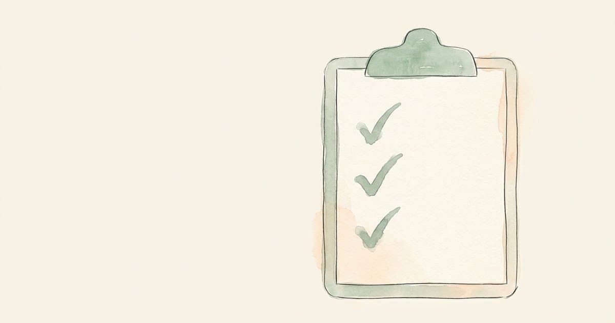 Hand-painted watercolour icon of a sage green clipboard with three abstract checkmarks. A symbol of a clear procurement checklist when commissioning physical intervention training.